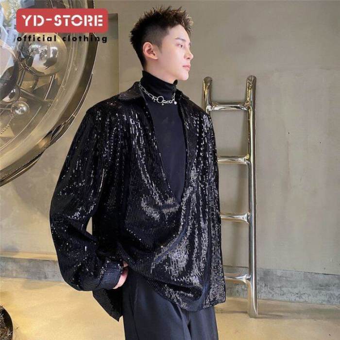 Mens black sequin dress shirt