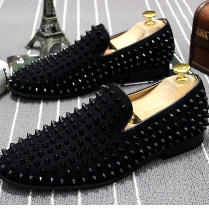 Shoes casual men smoking flats spikes loafers studded soft mens leather dress